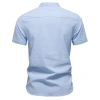 2025 Summer Cross-border new business casual shirt for men, short-sleeved cotton and linen shirt, stand-up collar cotton shirt for men details Picture